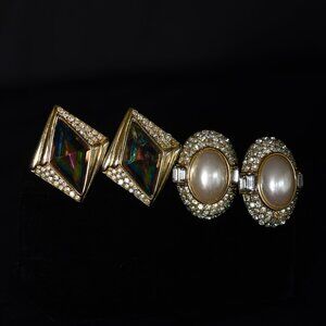 Two Pairs Of Vintage Oscar de la Renta Ear Clips (Missing Stones) - Signed